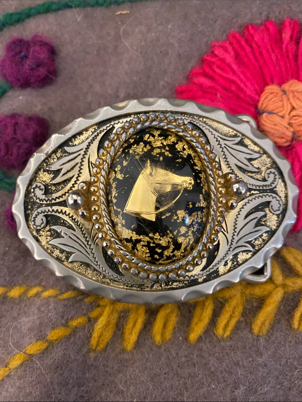 Gold Flake Oval Western Buckle